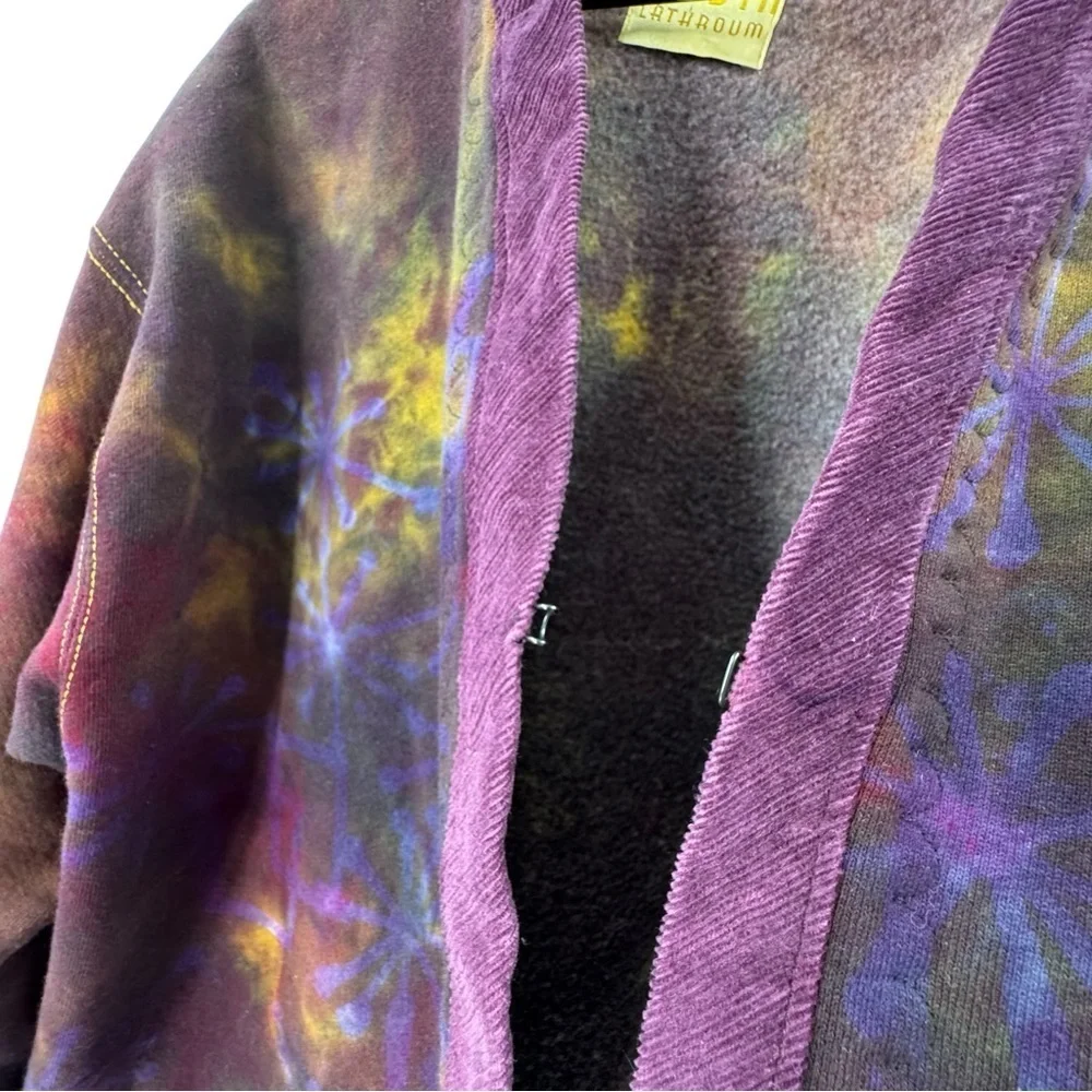 Handmade Tie Dye Lagenlook Cardigan Sweatshirt Kimono Jacket Cord Trim | XL/XXL